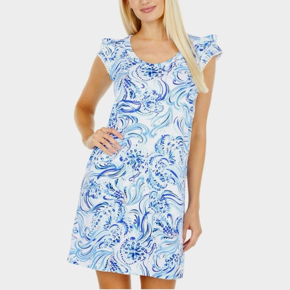 Lilly Pulitzer Dresses & Skirts - Lilly PULITZERR Bridgitte Cotton Shift Dress Sz M Blue Resort White Jelly Knit